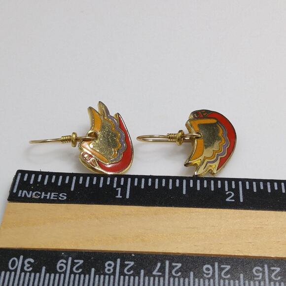 Laurel Burch "Wild Swan" Bird Earrings, Gold Plated, Enamel Cloisonne, 1980s - Picture 6 of 10
